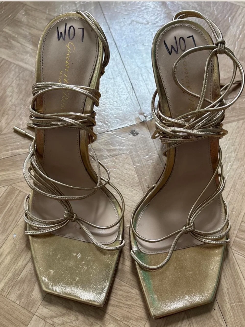 Gianvito Rossi Gold Metallic Lace-Up Strappy Heels